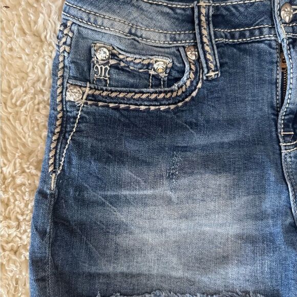 Miss Me Blue Jean Shorts with Decorative Stitching and Embellishments - Picture 5 of 7